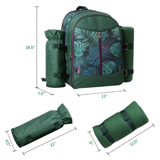 Picnic Backpack Set With Cutlery Kit Cooler Compartment Blanket For 4 Persons - Eagles Domain Coffee
